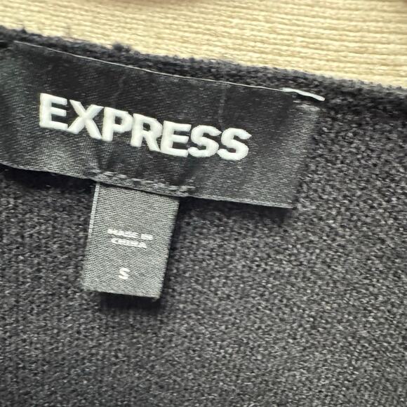 Express Tipped Novelty Button Sweater Jacket Black Preppy Casual Wardrobe Sz S - Picture 13 of 13